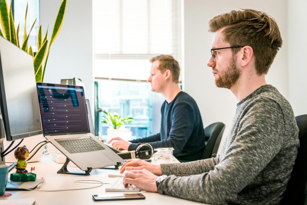 Developers working together at a desk
